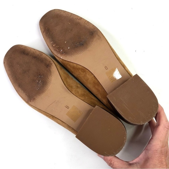 Madewell The Sophie pump tan camel suede stacked heel squared toe classic 8 - Picture 8 of 10